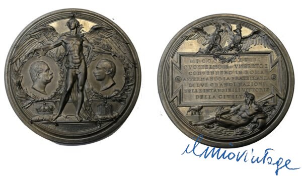 Medaglione 1888 “Umberto I a ricordo dell’incontro con Guglielmo II di Prussia a Roma”